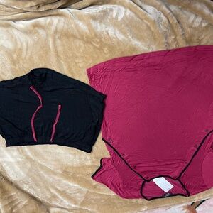 Black and Pink Button-Up Top   New maternity pajamas blouse and shorts.